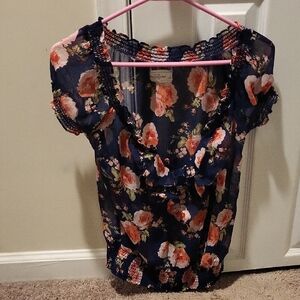 Abercrombie & Fitch Navy Floral Ruffle Blouse